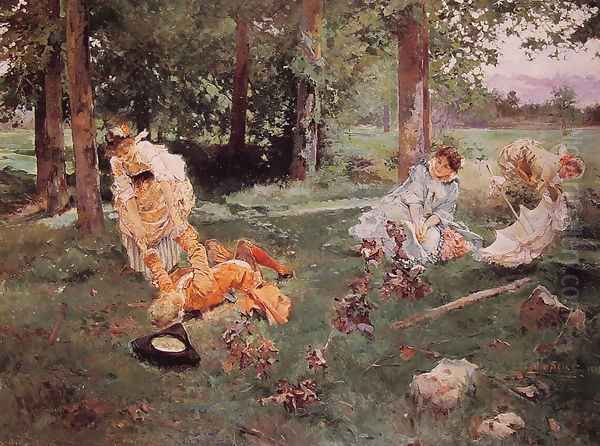 Elegant figures in a Summer Garden - view 1