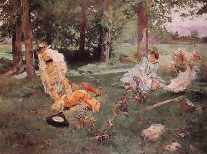 Elegant figures in a Summer Garden by Emilio Sala y Frances