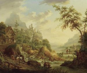 Ideal Riverscape With Ruins by Christian Georg Schuttz II