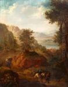 Travellers In A Landscape by Christian Georg Schuttz II