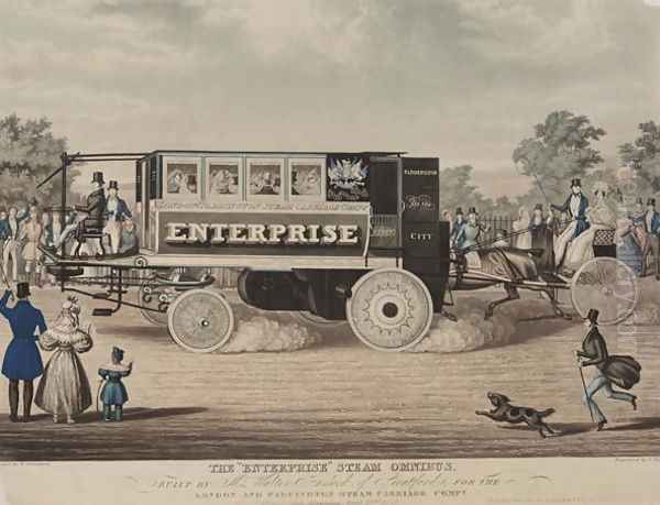 The Enterprise Steam Omnibus, built by Mr. Walter Hancock of Stratford, for the London and Paddington Steam Carriage Company, engraved by C. Hunt, 1833 - view 1