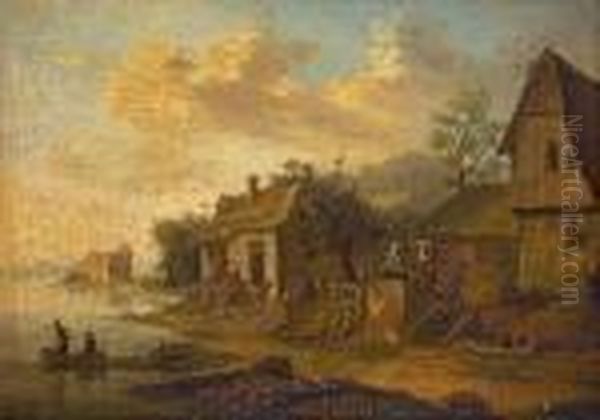 Zwei Flusslandschaften Mit Hausern Und Figurenstaffage - view 1