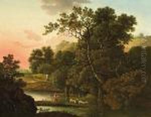Abendliche Flusslandschaft by Christian Georg Schuttz II