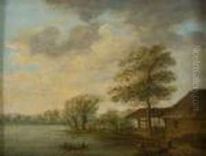 Fluslandschaft Mit Angler Fluslandschaft Mit Angler
