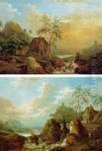 Paesaggio Fluviale Montuoso Con 
Castello E Viadanti; Paesaggio Fluviale Montuoso Con Una Casa Presso Una
 Cascata E Figure by Christian Georg Schuttz II