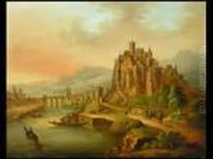 Flusslandschaft Mit Stadt Und Burg