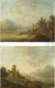 Paesaggi Lacustri Con Paesi Fortificati E Figure by Christian Georg Schuttz II