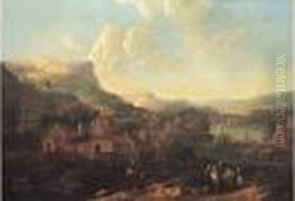Paysage De La Vallee Du Rhin Anime De Cavaliers Et Promeneurs - view 1