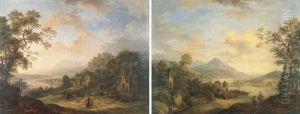 A Rhenish Landscape With Peasants Talking By A Track by Christian Georg Schuttz II