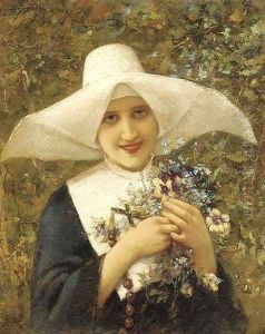 A young novice with spring flowers by Eisman Semenowsky