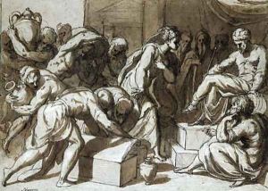 The Queen of Sheba presenting gifts to King Solomon by Giuseppe Salviati