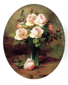 Pink roses in a vase by Wilhelm Schutze