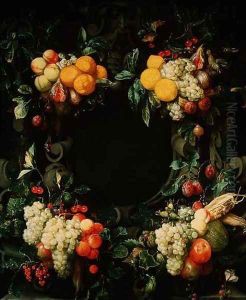 Garland of fruit around an empty niche by Jan Frans van Son
