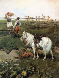Cossack and Girl by Stanislaw Ksawery Szykier (Siekierz)