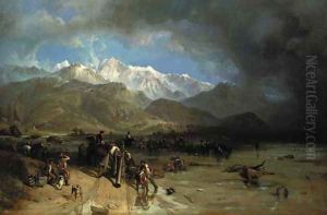 French Troops (1796) fording the Margra - Sarzana and the Carrara Mountains in the distance