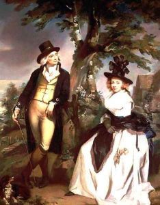 Portrait of a Lady seated and her husband standing by Henry Singleton