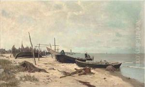 Fisherfolk on the shore by Alexander Georg Schlater