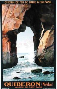 Railway Advertising Poster depicting the Cave of Port-Bara, Quiberon, Morbihan, Brittany, 1929
