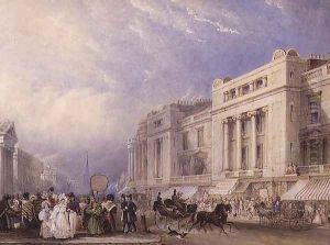 Regent Street, London, looking North, with Dickins and Jones on the right, and the Hanover Chapel on the left, 1835 by George (Sydney) Shepherd