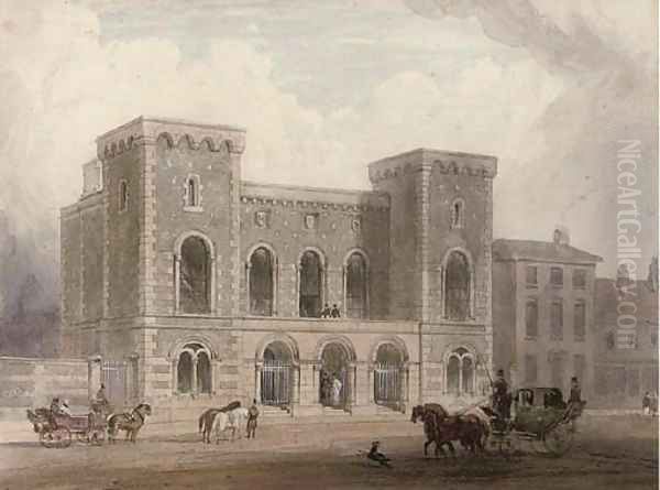 A coach and horses before a town house - view 1