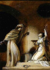 Kneeling female figure with a cup, illustration for an Eastern Romance, possibly The Arabian Nights by Robert Smirke