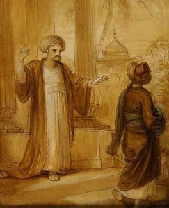 Two male figures standing, illustration from an Eastern Romance, possibly The Arabian Nights by Robert Smirke