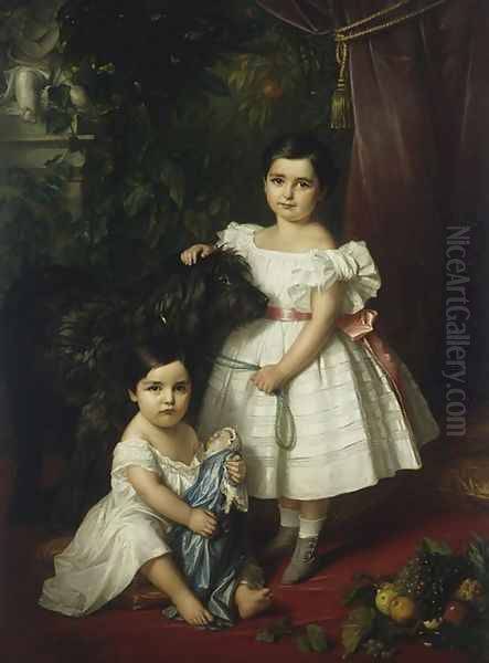 Portrait of Mary Rosa and Rosa Mary Caroline Kronenberg with a Dog - view 1
