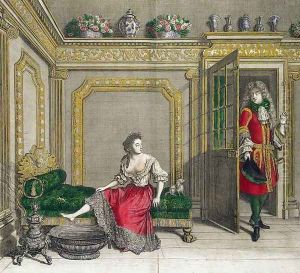 Lady undressing for the bath, published c.1688-90 by Jean Dieu de Saint-Jean
