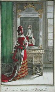 Lady looking in the mirror, published c.1688-90 by Jean Dieu de Saint-Jean