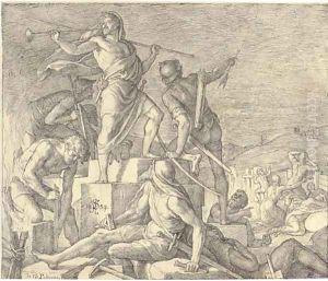 Watchmen sounding the alarm from the walls of Jerusalem as the Samaritan army approaches (Nehemiah 41-18) by Julius Schnorr Von Carolsfeld