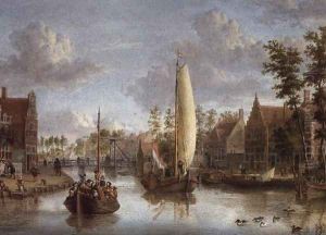 A Canal with barges