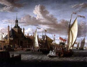 A Zeeland States Yacht Firing a Salute off the Dude Hoofdpoort, Rotterdam