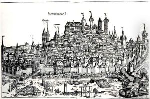 Nuremberg Chronicle, Page 100: View of the city of Nuremberg by Hartmann Schedel