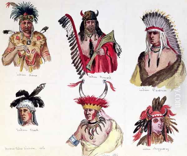 Portraits of Six American Indians from the Sioux, Renard, Pawnee, Creek, Otto and Chippewa Tribes, 1861 - view 1