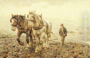 Harrowing on the South Downs near Willmington, Sussex by Harold Swanwick