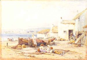 Children mending the Nets by Harold Swanwick