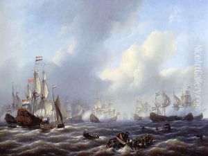 The Battle Of Kamperduin by Petrus Jan Schotel