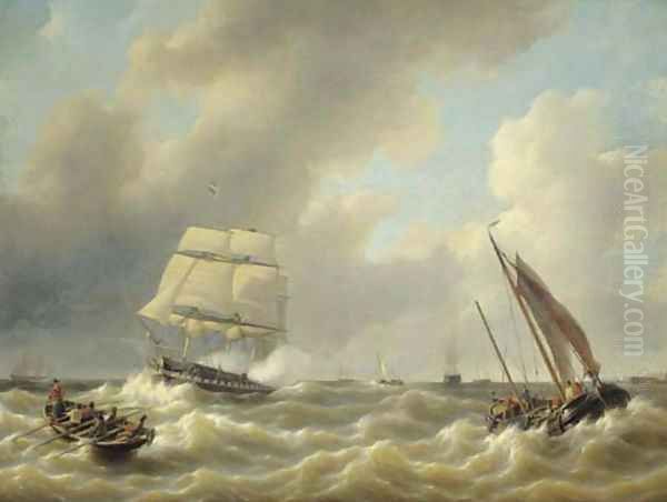 A three-master on a choppy sea - view 1