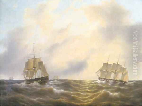 Three-masters in open water - view 1