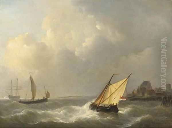 Sailing vessels off the coast on choppy waters - view 1