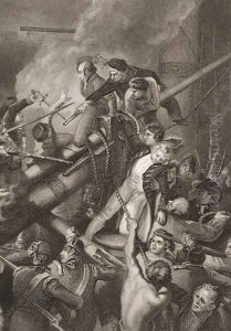 The Death of Captain Faulknor, illustration from Englands Battles by Sea and Land by Lieut. Col. Williams by Thomas Stothard