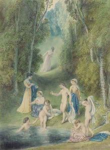 Girls bathing in a forest glade by Thomas Stothard