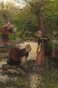 Brittany girls washing in a stream by Lionel Percy Smythe
