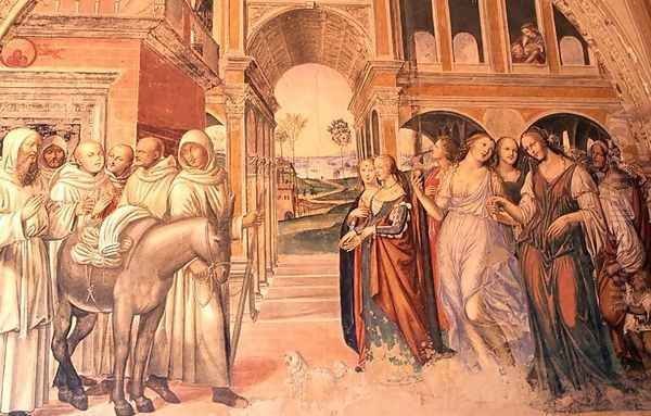 Florent sends loose women to the monastery, from the Life of St. Benedict, 1497-98 - view 1