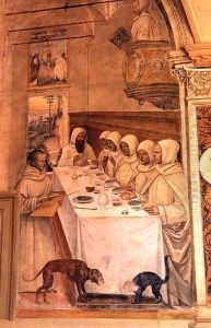 St. Benedict finds flour and feeds the monks, from the Life of St. Benedict, 1497-98