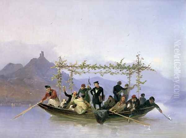 The Artist with his Students on the Rhine - view 1