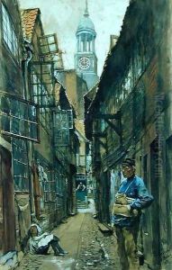 A Back Alley in Hamburg, 1891 by Franz Skarbina