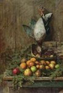 Still Life With Fruits And Bird. 1883. by Giovanni Segantini