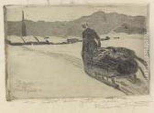 Winterszene Mit Hornschlitten. by Giovanni Segantini