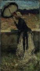 Donna Con Ombrella Woman With An Umbrella by Giovanni Segantini